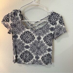 Blue and White Patterned Crop Top